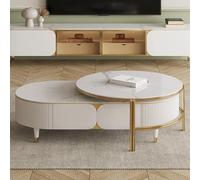 Coffee Table Set of 2, Retractable Design, Nested Round Coffee Tables with Vertical Relief Craftsmanship, No Assembly Required, Perfect for Living Room
