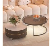 Coffee Table Set of 2 - Round Side and Center Tables with Pulleys for Living Room, Ideal for Tea and End Table Use