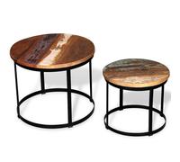 Coffee Table Set Solid Mango Wood & Iron Frame Multicolour 50cm/40cm 2pc Vintage