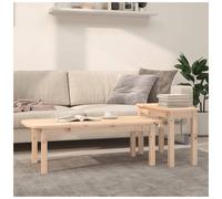 Coffee Table Set Solid Pinewood Natural Finish Nesting 110x50x35 and 70x30x45cm