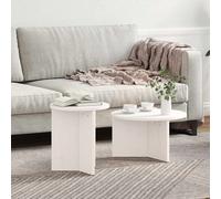 Coffee table set White Solid Pine 49x49x28cm Nesting Round Modern (2pc) Compact