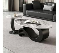 Coffee Table Set with Sintered Stone Top and Carbon Steel Frame,Modern Oval Coffee Table with Round Side Table,2 Piece Nesting Tables for Living Room Sofa Bedroom Apartment D,120CM