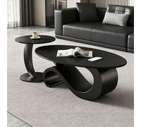 Coffee Table Set with Sintered Stone Top and Carbon Steel Frame,Modern Oval Coffee Table with Round Side Table,2 Piece Nesting Tables for Living Room Sofa Bedroom Apartment C,120CM