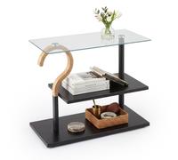 Coffee table, side table, sofa table, living room table, 2-shelf glass & wood
