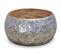 Coffee Table Silver Aluminium Frame Teak Top 60x60x30 cm Round Handmade Teak Top