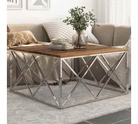 Coffee Table Silver Stainless Steel and Solid Sleeper Wood