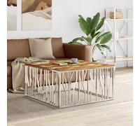 Coffee Table Silver Stainless Steel and Solid Wood Acacia