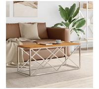 Coffee Table Silver Stainless Steel Frame Tempered Glass Top 110x45x45cm Lt Brn
