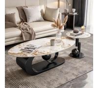 Coffee Table,Sintered Stone Oval Centre Table with Carbon Steel Base,Modern Living Room Table in Gold or Black,Italian Minimalist Design for Apartments and Contemporary Homes D