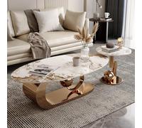 Coffee Table,Sintered Stone Oval Centre Table with Carbon Steel Base,Modern Living Room Table in Gold or Black,Italian Minimalist Design for Apartments and Contemporary Homes C
