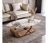 Coffee Table,Sintered Stone Oval Centre Table with Carbon Steel Base,Modern Living Room Table in Gold or Black,Italian Minimalist Design for Apartments and Contemporary Homes A