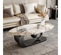 Coffee Table,Sintered Stone Oval Centre Table with Carbon Steel Base,Modern Living Room Table in Gold or Black,Italian Minimalist Design for Apartments and Contemporary Homes B