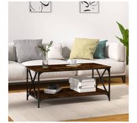 Coffee Table Smoked Oak 100x50x45cm Engineered Wood Top Iron Frame Powder-Coated