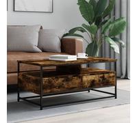 Coffee Table Smoked Oak 100x51x45cm Engineered Wood Drawer 2 Shelves Low Profile