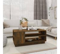 Coffee Table Smoked Oak 102x55x43cm Engineered Wood 2-Shelf Modern Low Profiles