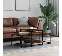 Coffee Table Smoked Oak 102x60x45cm Engineered Wood Top Metal Frame with Storage