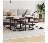 Coffee Table Smoked Oak 121x121x40cm 2-Tier Engineered Wood Metal Industrial