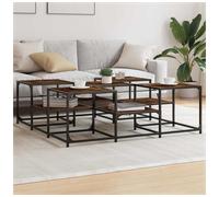 Coffee Table Smoked Oak 121x121x40cm 2-Tier Engineered Wood Metal Industrial