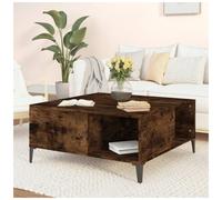 Coffee Table Smoked Oak 80x80cm Engineered Wood Industrial Square Shelf Durable