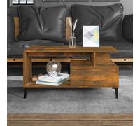 Coffee Table Smoked Oak 90x49x45cm Engineered Wood Metal Legs Industrial Storage