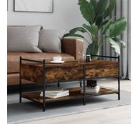 Coffee Table Smoked Oak 99x50x50 cm Engineered Wood & Metal Storage SturdyTop