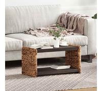 Coffee Table Solid Mahogany & Rattan Natural 69x35x35 cm Rectangular Shelf Mini