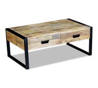 Coffee Table Solid Mango Wood & Iron 100x60x40 cm Rustic Vintage 2 Drawers Handy