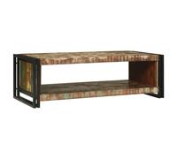 Coffee Table Solid Mango Wood Multicolour 120x50x38cm Metal Frame Shelf Storage