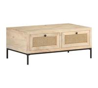 Coffee Table 90X50X37 Cm Solid Mango Wood And Natural Cane
