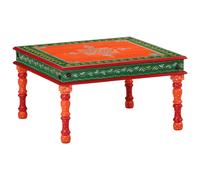 Coffee Table Solid Mango Wood Orange Hand-Painted 54x54x30 cm Rustic Accent Boho