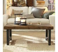 Coffee Table, Solid Pine Wood with Black Metal Frame, Minimalist Design, Modern Round Cocktail Table for Living Room, Durable & Functional Home Furniture