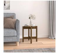 Coffee Table Solid Pinewood Honey Brown Ø 42.5 x 45 cm Rustic Round Small Accent