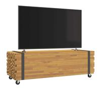 Coffee Table Solid Teak Natural Finish 110x45x35 cm on 4 Wheels, Handmade