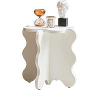 Coffee Table, Solid Wood Wave Side Table with X-Shape Legs, Accent Table for Living Room, Bedroom, Balcony, Easy Assembly