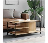 Coffee Table Sonoma Oak 100x50x45cm Engineered Wood 3 Shelves Black Metal Legs.