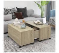 Coffee Table Sonoma Oak 75x75x38 cm Engineered Wood Square Drawer & Wheels 75kg