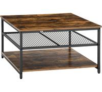 HOMCOM Industrial Coffee Table, Cocktail Table W/ Storage Shelves, Rustic Brown