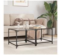Coffee Table Square Transparent Glass Top 50x50x40cm Engineered Wood Steel Metal