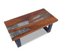 Coffee Table Teak Blue Resin River Brown 100x50x40 cm Sanded Varnished Unique