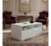 Coffee Table Tireno 1Sz White Velvet Grooved Front Loft Modern Living Room Furniture Metal Legs Industrial Style Sofa Table