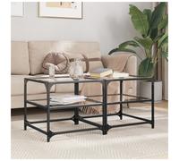 Coffee Table Transparent Glass Top 50x50x45cm Engineered Wood Steel 2pcs Storage