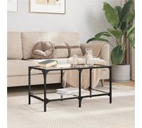 Coffee Table Transparent Glass Top 78.5x40x40 cm. Engineered Wood & Steel Sleek