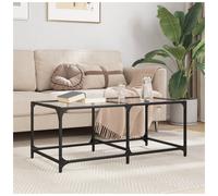 Coffee Table Transparent Glass Top 98.5x50x40cm Engineered Wood Steel Modern Oak