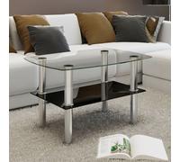Coffee Table Transparent Top Black Shelf Tempered Glass SS Legs sleek 65x45x43cm