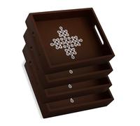 Coffee Table Tray with Handles, Return Gifts for Pooja, Return Gifts for Housewarming, Return Gifts, Indian Return Gifts, Indian Return Gifts for Pooja Bulk - 10" X 8" X 2" Size (4, Brown)