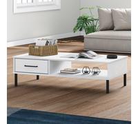 Coffee Table White 100x55x29cm Solid Pine Wood Metal Legs 1 Drawer Storage Home