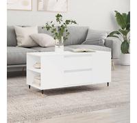 Coffee Table White 102x44.5x50 cm Engineered Wood with Metal Legs Slim 2 Drawers