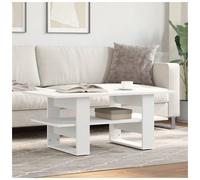 Coffee Table White 102x55x42 cm Engineered Wood Modern Two-Shelf Sl esign TV