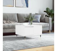 Coffee Table White 55x55x36.5cm Engineered Wood Top Slim Metal Legs with Drawer