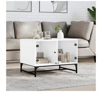 (white) vidaXL Coffee Table with Glass Doors Tea Side End Table Sofa Table Grey Sonoma
